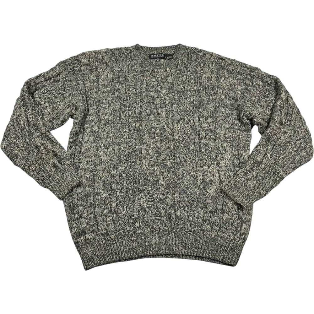 Vintage 90s Structure Women's Gray Crewneck Sweater Cable Knit Chunky - Large